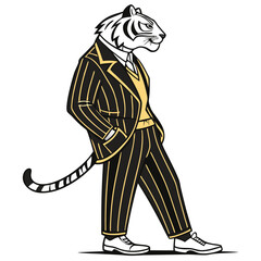 A Siberian tiger in a sharp pinstripe black-and-gold suit Illustrator Artwork