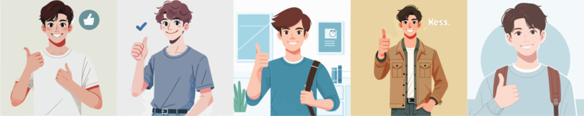 vector of young man giving thumbs up