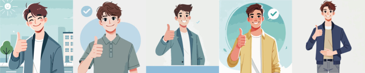 vector of young man giving thumbs up