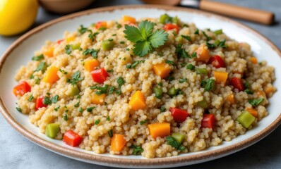 Colorful couscous salad with fresh vegetables