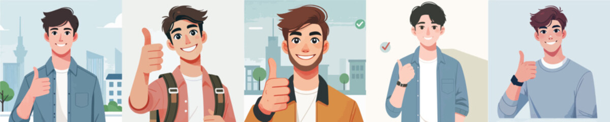 vector of young man giving thumbs up