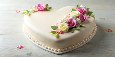 Naklejka premium Elegant Heart-Shaped Cake with Beautiful Floral Decorations