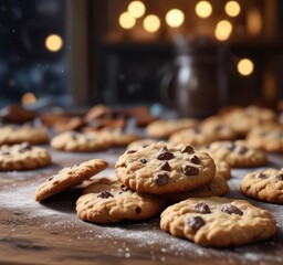 The scent of freshly baked cookies wafts through the air, enticing the senses on a cold winter's night, baking, warmth, scents