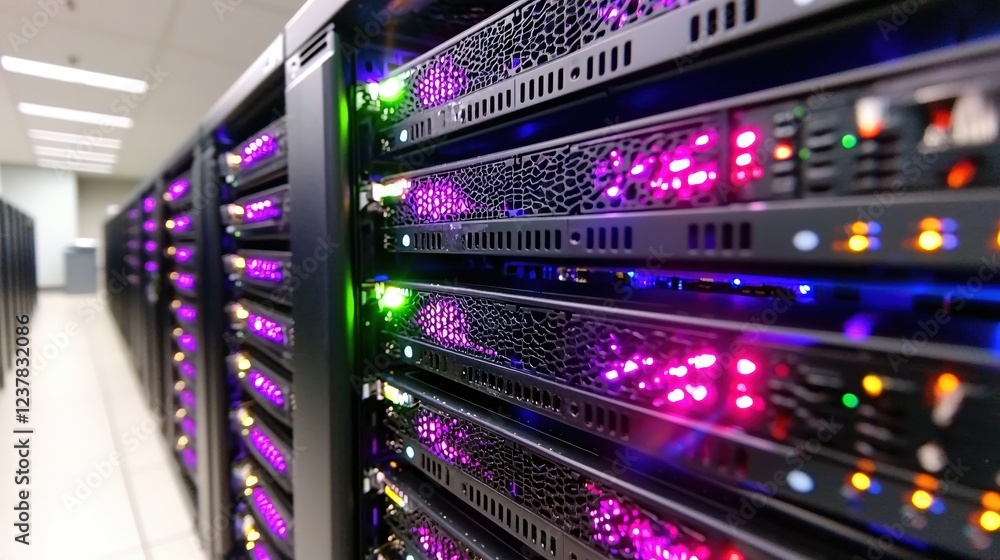 Poster modern data center server room technology powerful network infrastructure