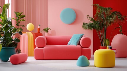 Vibrant Pink Living Room Decor Modern Sofa Design Tropical Plants