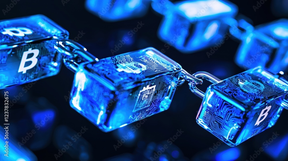 Poster secure bitcoin blockchain technology digital cryptocurrency network safety