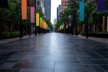 Subtle Celebration of Sydney Mardi Gras With Rainbow Decor in Oxford Street During the Day. Generative AI