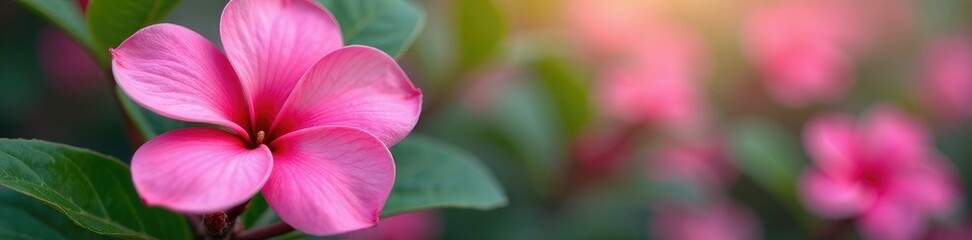 Fototapeta premium Single pink plumeria bloom with delicate texture, nature, petal texture,