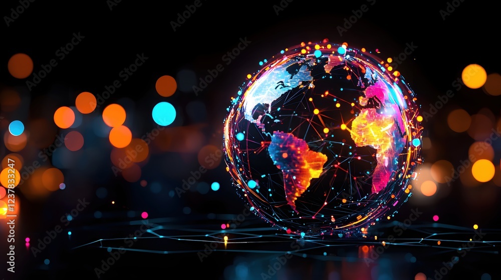 Poster global network digital world connection technology abstract