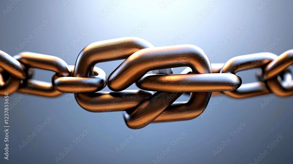 Poster strong metal chain interlinked links secure connection teamwork bond