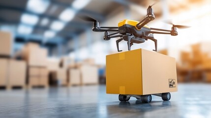 Drone Delivery Service Warehouse Modern Technology Fast Shipping Package