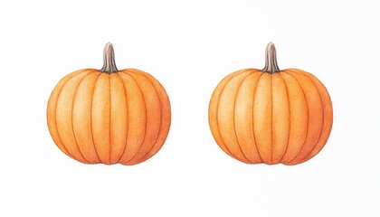 Obraz premium Two vibrant orange pumpkins with detailed texture on a clean white background, ideal for autumn themes
