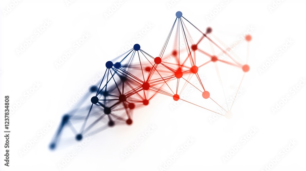 Poster abstract network connection red blue nodes lines white background