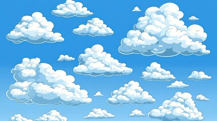 Cartoon cloudscape, sunny sky, whimsical design, background texture
