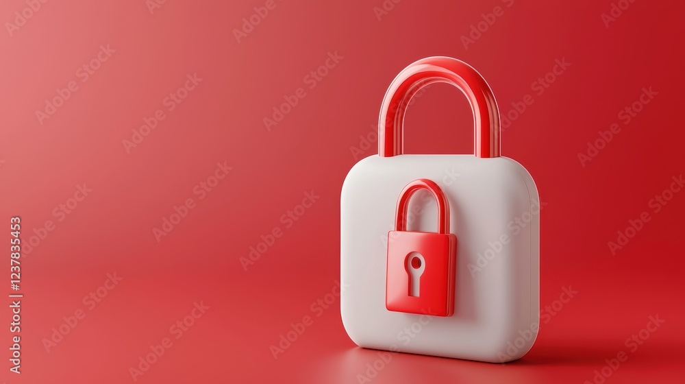 Poster layered security, red lock securing a white padlock visual representation of data protection