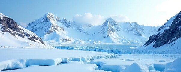 Snowy mountains with a glacier in the foreground, frozen, mountain, landscape