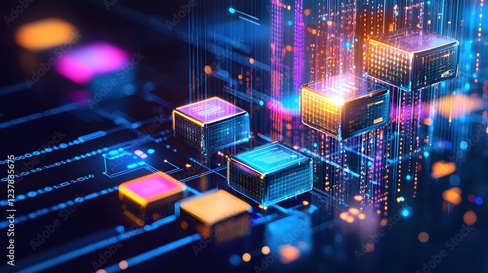 Poster futuristic data cubes network digital technology abstract background