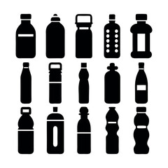 Collection of Solid Black Silhouette Bottles and Containers