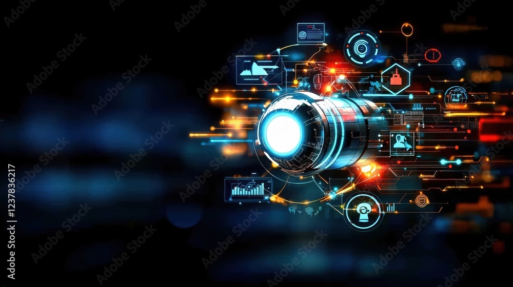 Poster futuristic technology data stream cybernetic core system