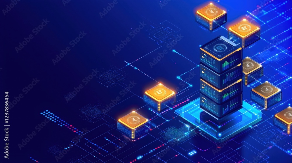 Poster blockchain technology digital currency network server data cryptocurrency mining future