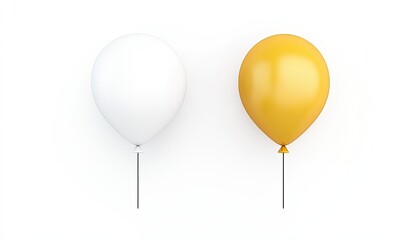 Two colorful balloons, one white and one yellow, standing upright against a plain background