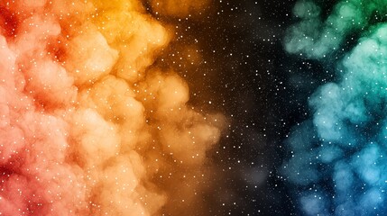 Abstract Cosmic Nebula Vibrant Orange, Blue, and Green Hues with Scattered Stars