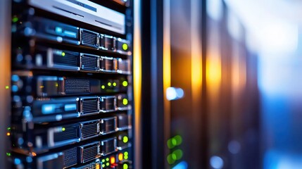 Naklejka premium Modern Server Rack Close Up Data Center Technology