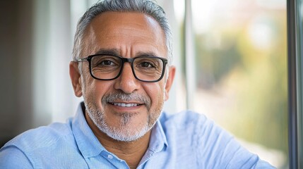 Fototapeta premium Mature Man Smiling Confidently Near Window Positive Portrait