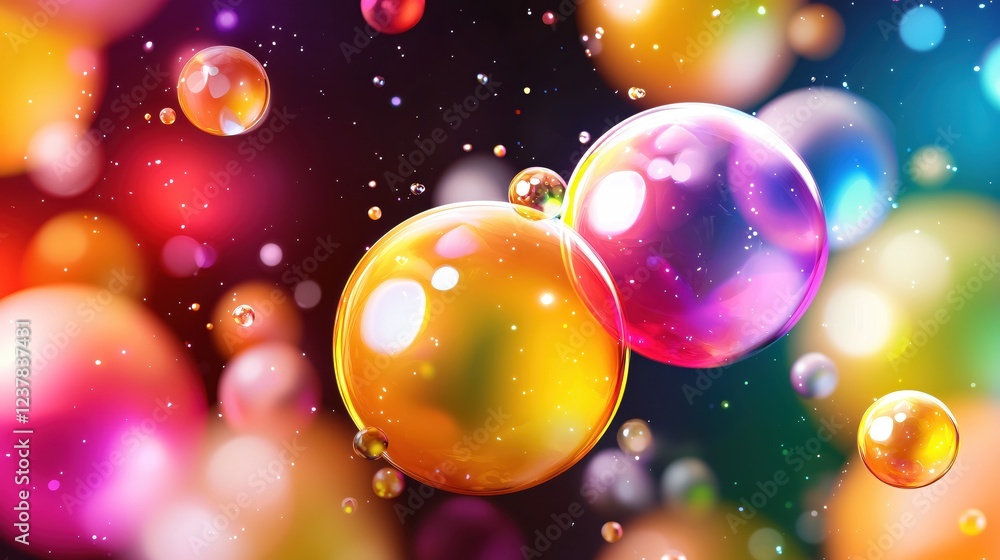 Poster vibrant colorful bubbles floating in space abstract background
