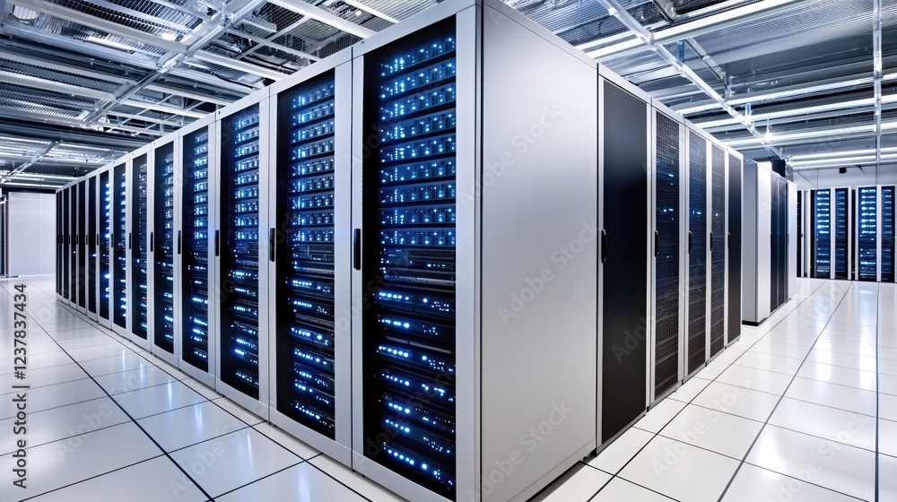 Poster modern data center server room technology infrastructure