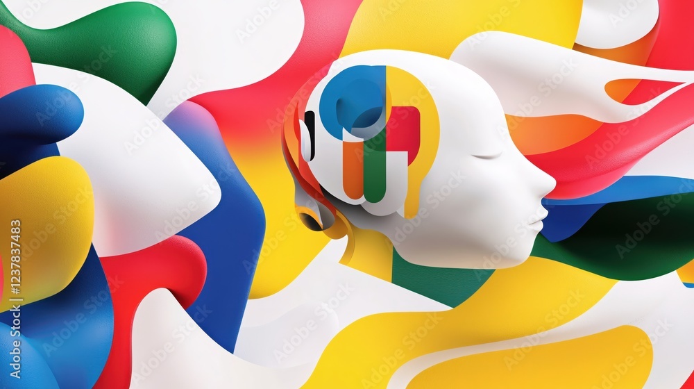 Poster abstract colorful head profile in vibrant fluid shapes design