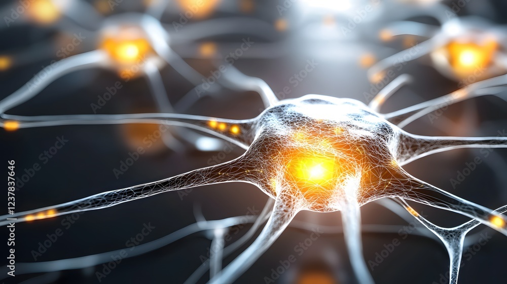 Poster Microscopic Neuron Network Glowing Synapses Neural Cell Structure