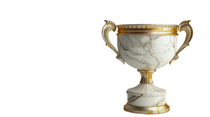 Elegant marble and gold trophy cup on transparent background