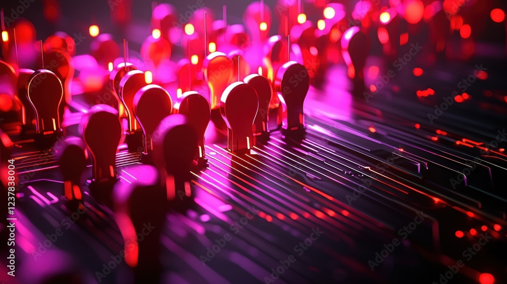 Poster red lightbulb network futuristic technology abstract background