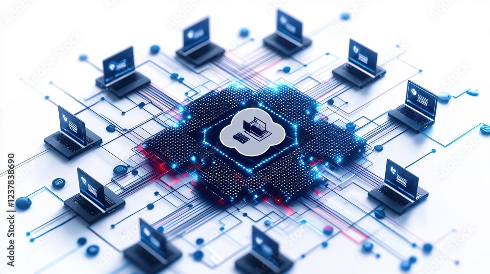 Poster Secure Cloud Computing Network Modern Laptop Technology Data Center