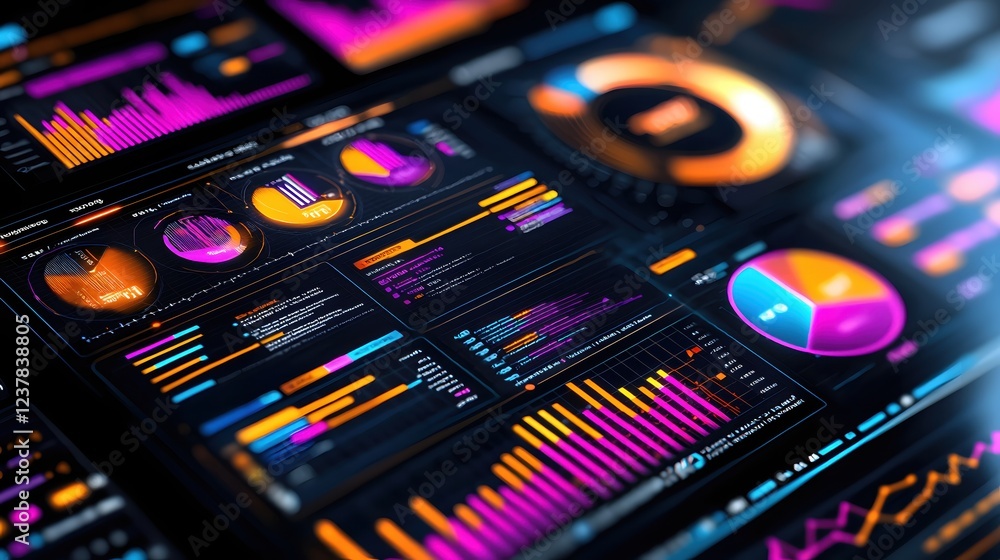 Fototapete Futuristic Data Analytics Screen Display Showing Charts Graphs and Statistics
