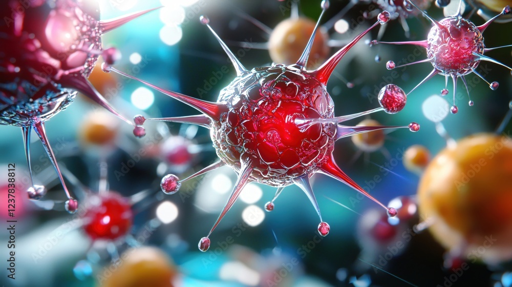 Aufkleber microscopic virus cell structure red spikes abstract science medical