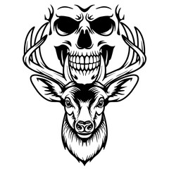 Deer Skull | Halloween | Deer Hunting | Death Hunting | Skull Face | Hunting Season | Wildlife | Hunting Tournament | Original Illustration | Vector and Clipart | Cutfile and Stencil