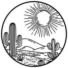 Desert Scene | Desert | Mountain Scene | Hot land | Outdoor Scene | Cactus | Desert Landscape | Sunny Desert | Original Illustration | Vector and Clipart | Cutfile and Stencil