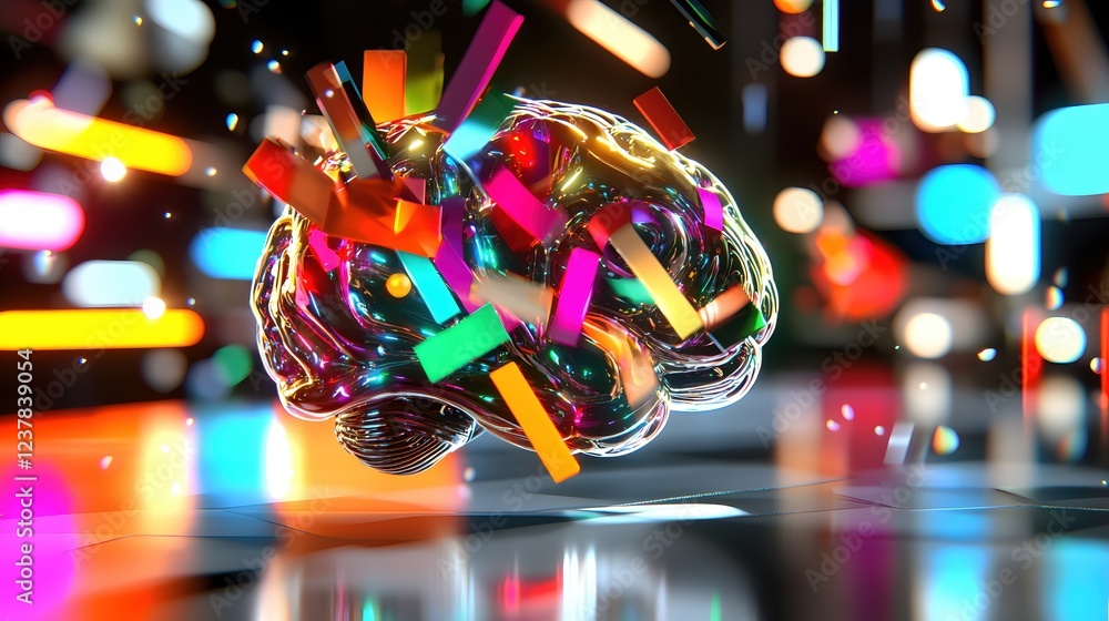 Aufkleber vibrant abstract brain illuminated by colorful blocks of light energy