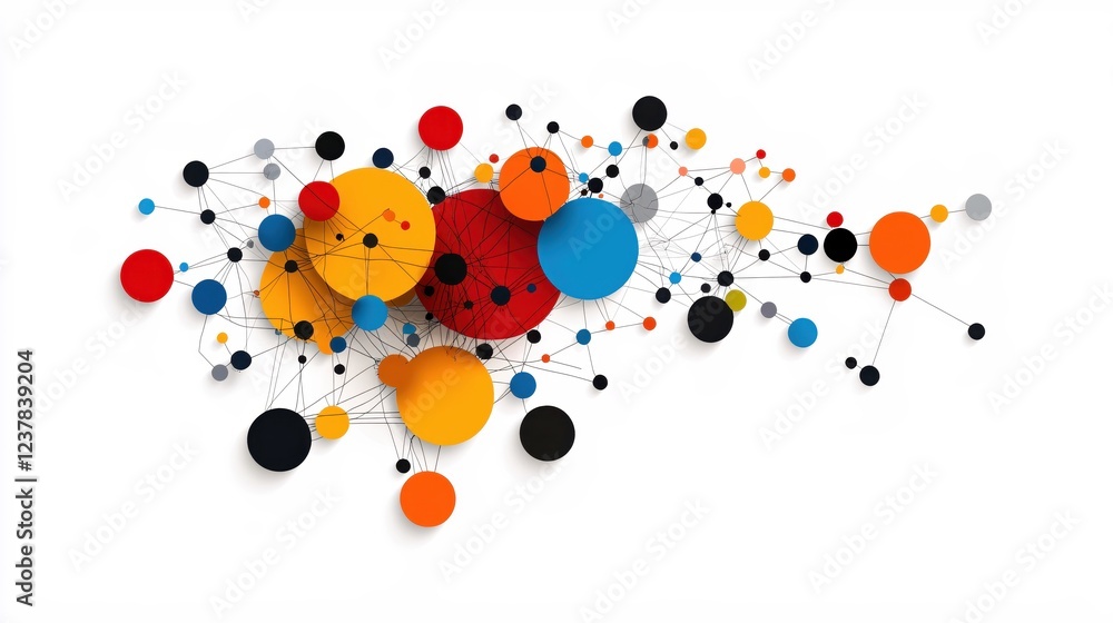 Poster Abstract Network Colorful Circles Connecting Dots Modern Design