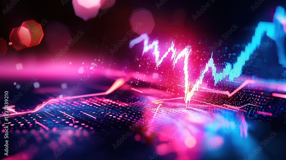 Aufkleber Abstract Neon Stock Market Graph Data Visualization Technology Background