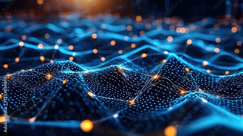 Poster Abstract Blue Digital Waveform Network Data Visualization