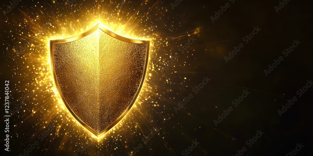 Poster gold shield with a lot of sparkles on it