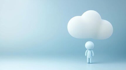 Person with a cloud above head, visual representation of ideas and thoughts conceptual
