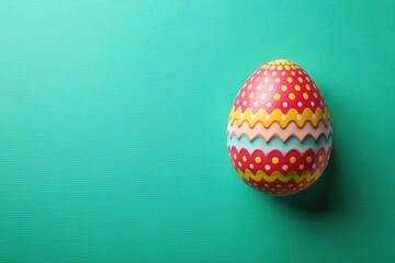 Fototapeta premium Colorful Easter Eggs on Turquoise Green Background with Copy Space