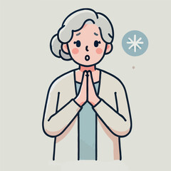 Elderly Woman Feeling Cold and Worried Illustration