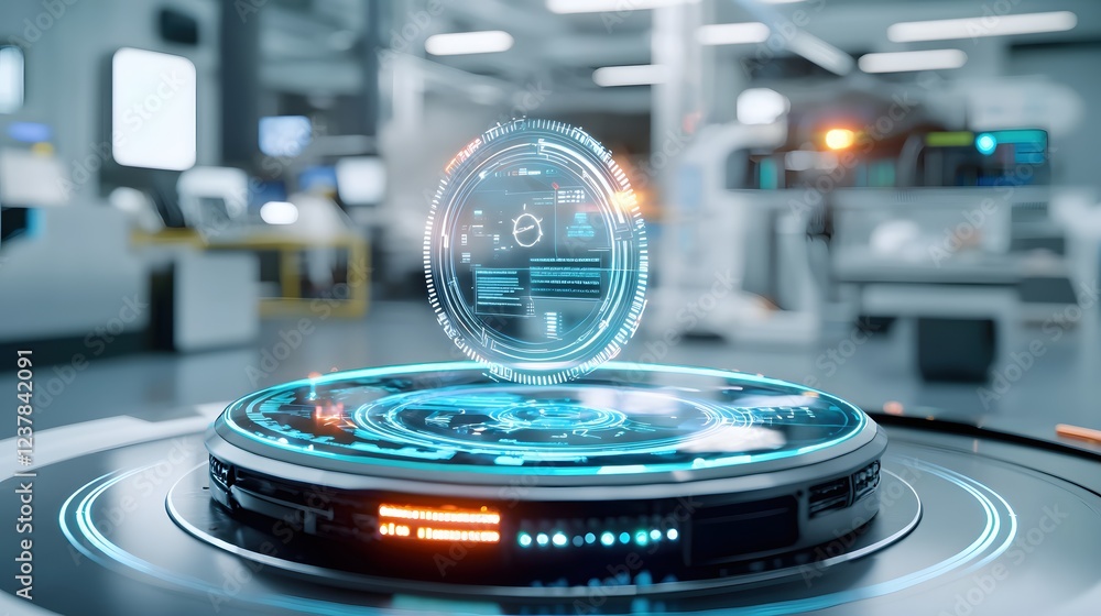 Leinwandbilder futuristic holographic interface technology display in modern lab setting