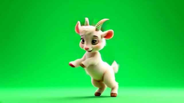 Jumping cartoon goat, green screen, animation, kids