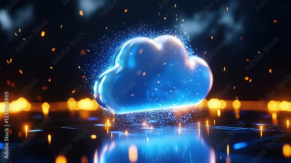 Poster Futuristic Cloud Computing Technology Digital Network Data Innovation